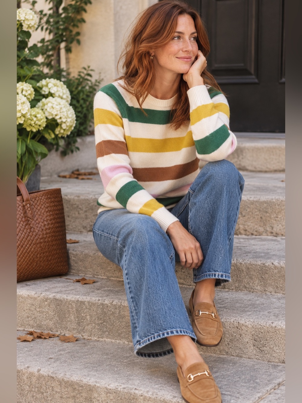 Trovata Birds of Paradis 100% Cashmere Stripe Crewneck Sweater M NWT